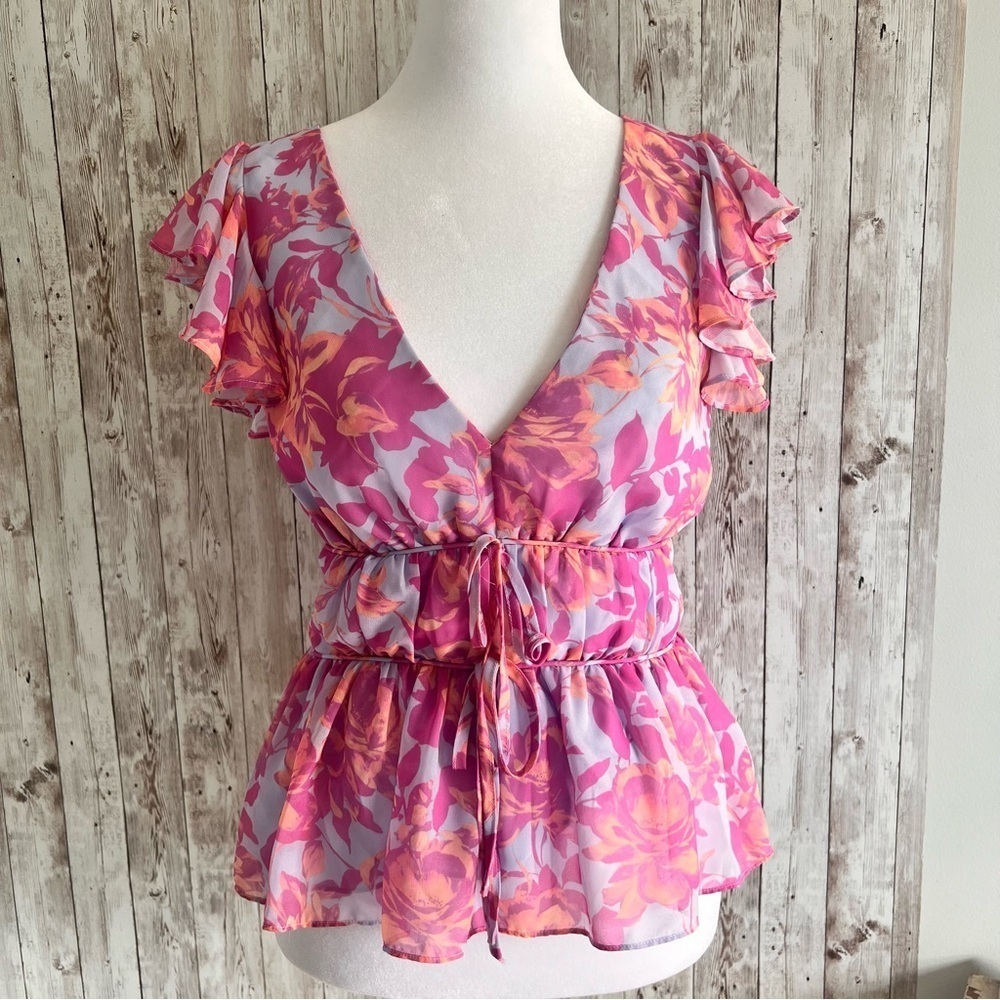Amanda Uprichard Floral Blouse Purple and Pink Small